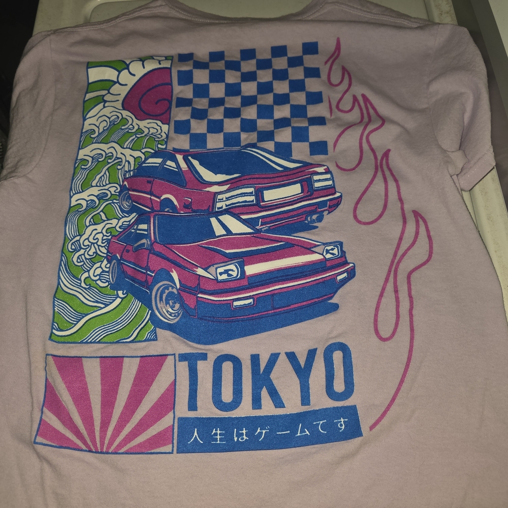 Tokyo Graphic Tee with Retro Cars - Pink